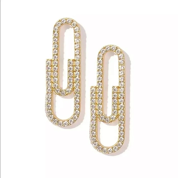 NEW! 18K Yellow Gold Plated & Sterling Silver Cubic Zirconia Paperclip Earrings - Picture 7 of 7